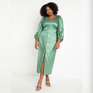 Eloquii Green Satin Formal Maxi Dress